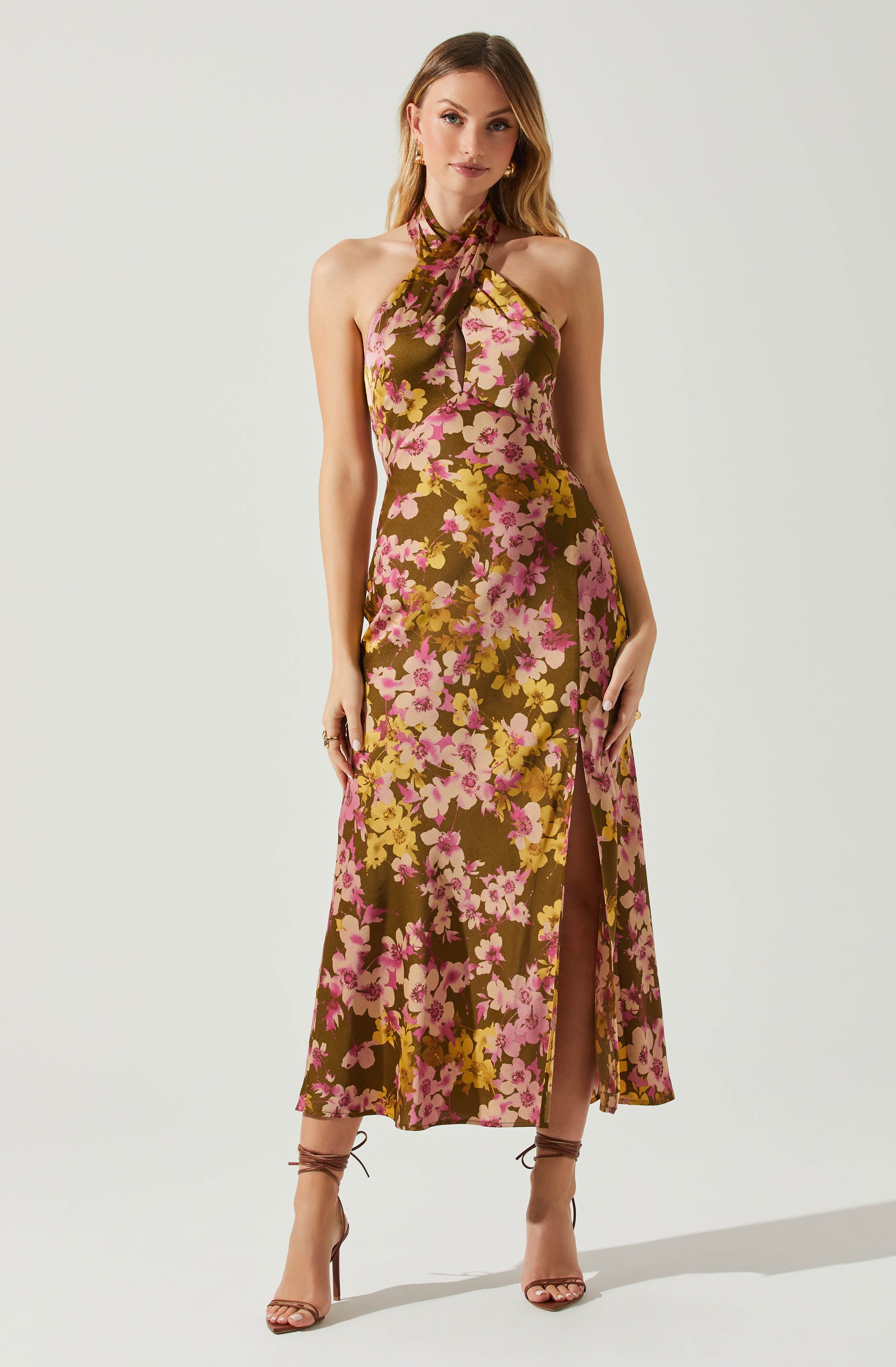 Marissa Satin Halter Neck Floral Midi Dress – ASTR The Label