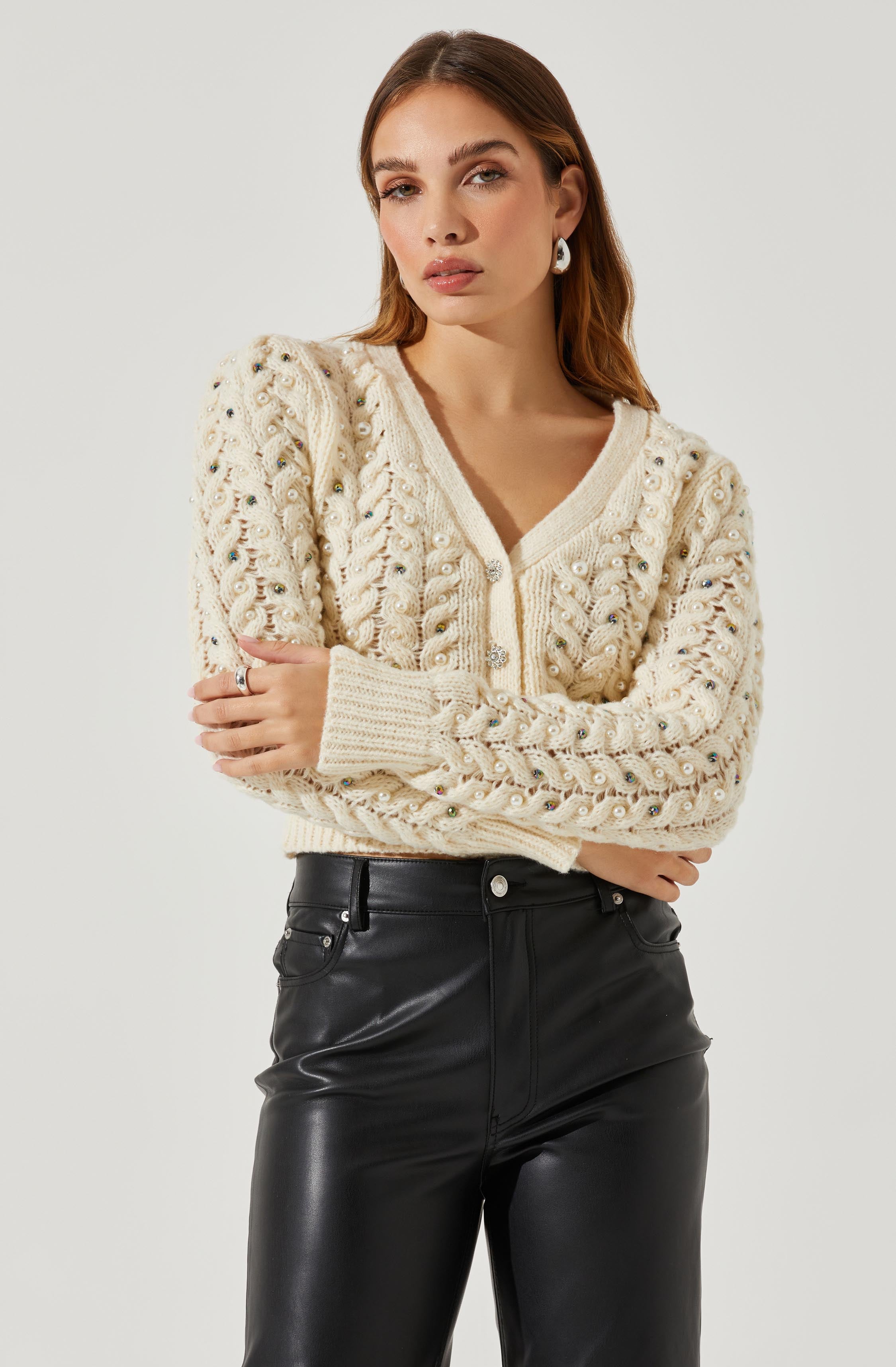 Mien Embellished Cable Knit Cardigan Sweater – ASTR The Label
