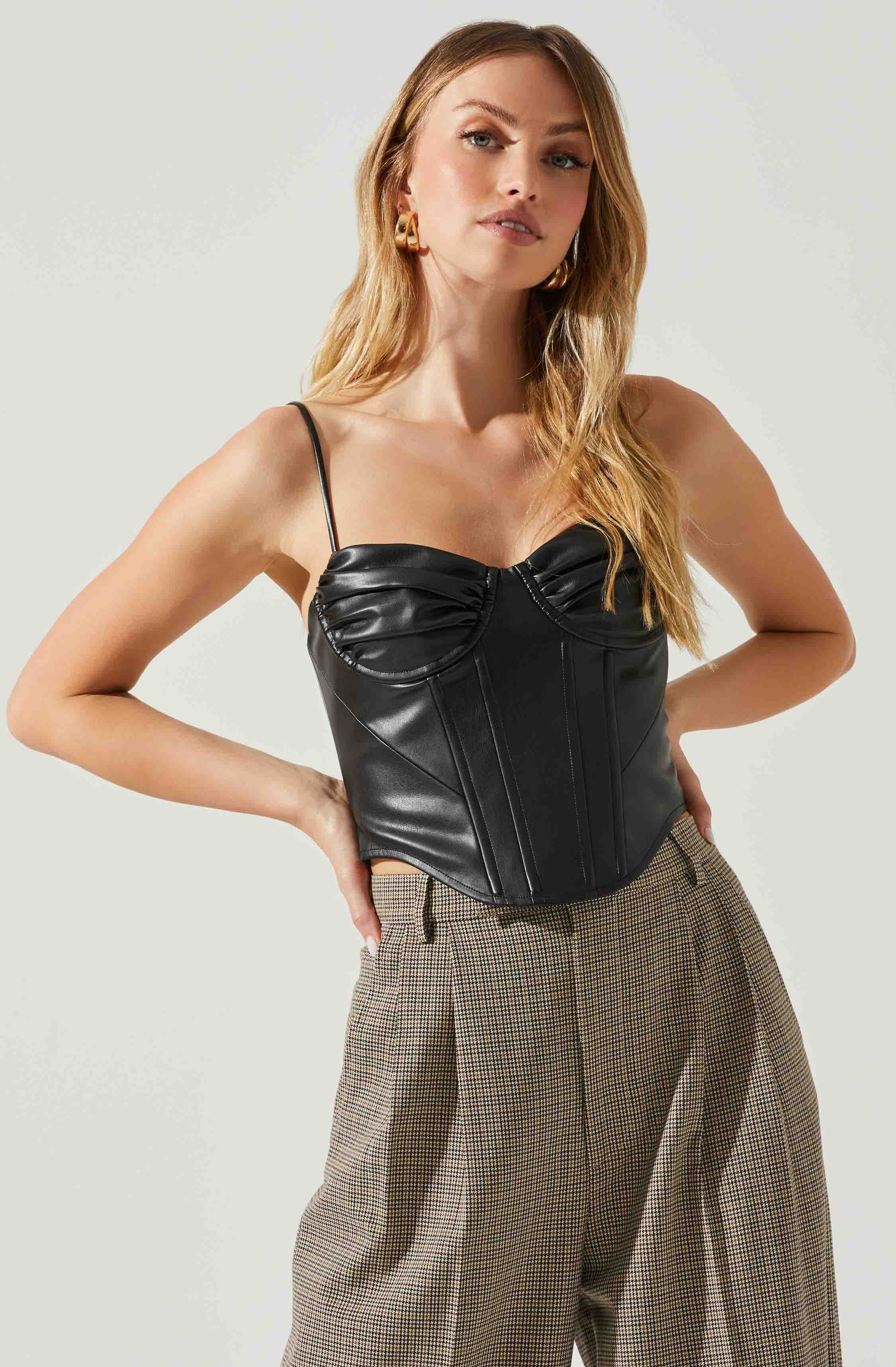 Alice + Olivia - Pearle Vegan Leather Bustier Top - Toffee