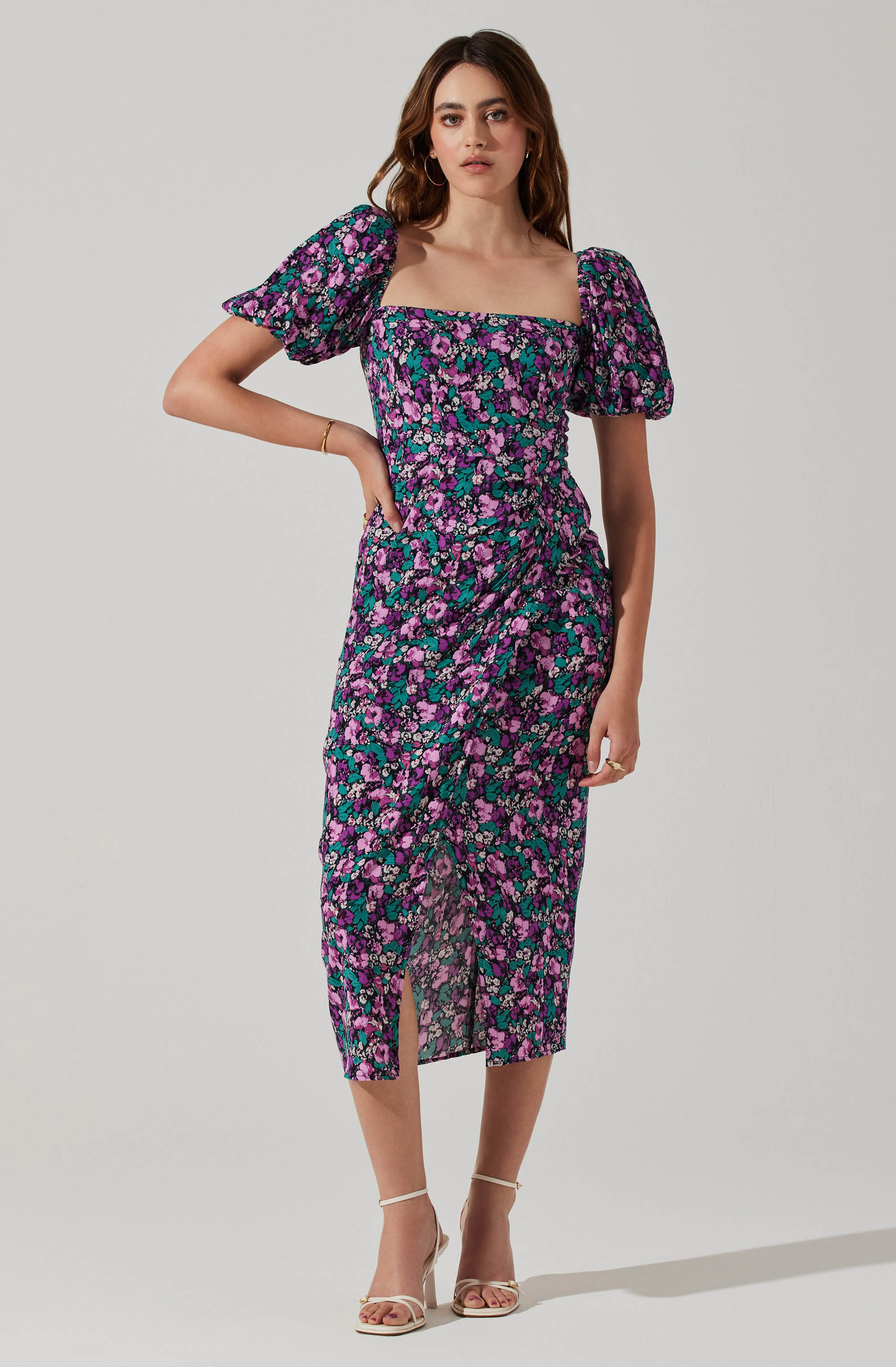 Floral Square Neck Slit Front Midi Dress – ASTR The Label