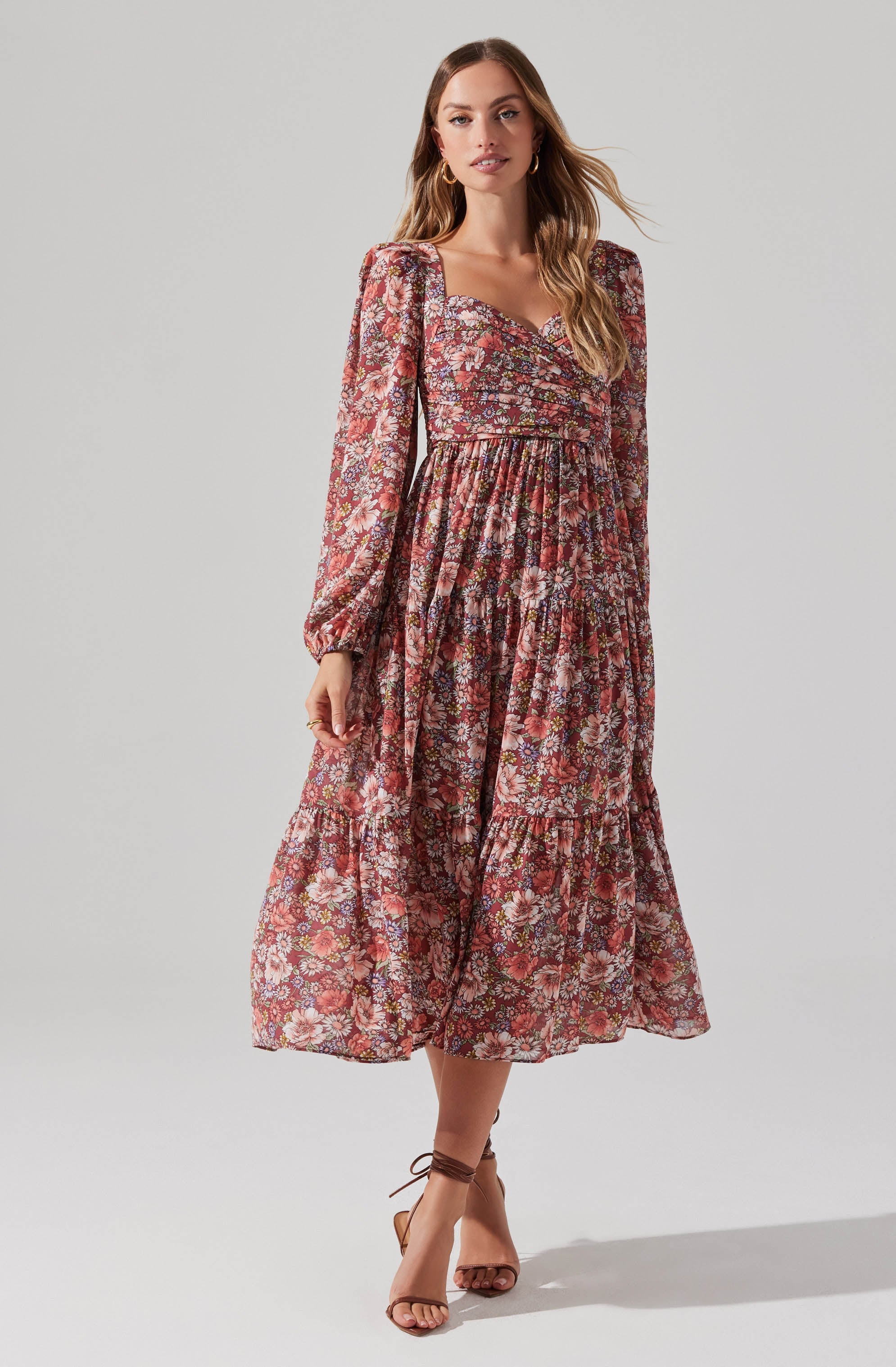 Floral Pleated Surplice Puff Sleeve Midi Dress – ASTR The Label