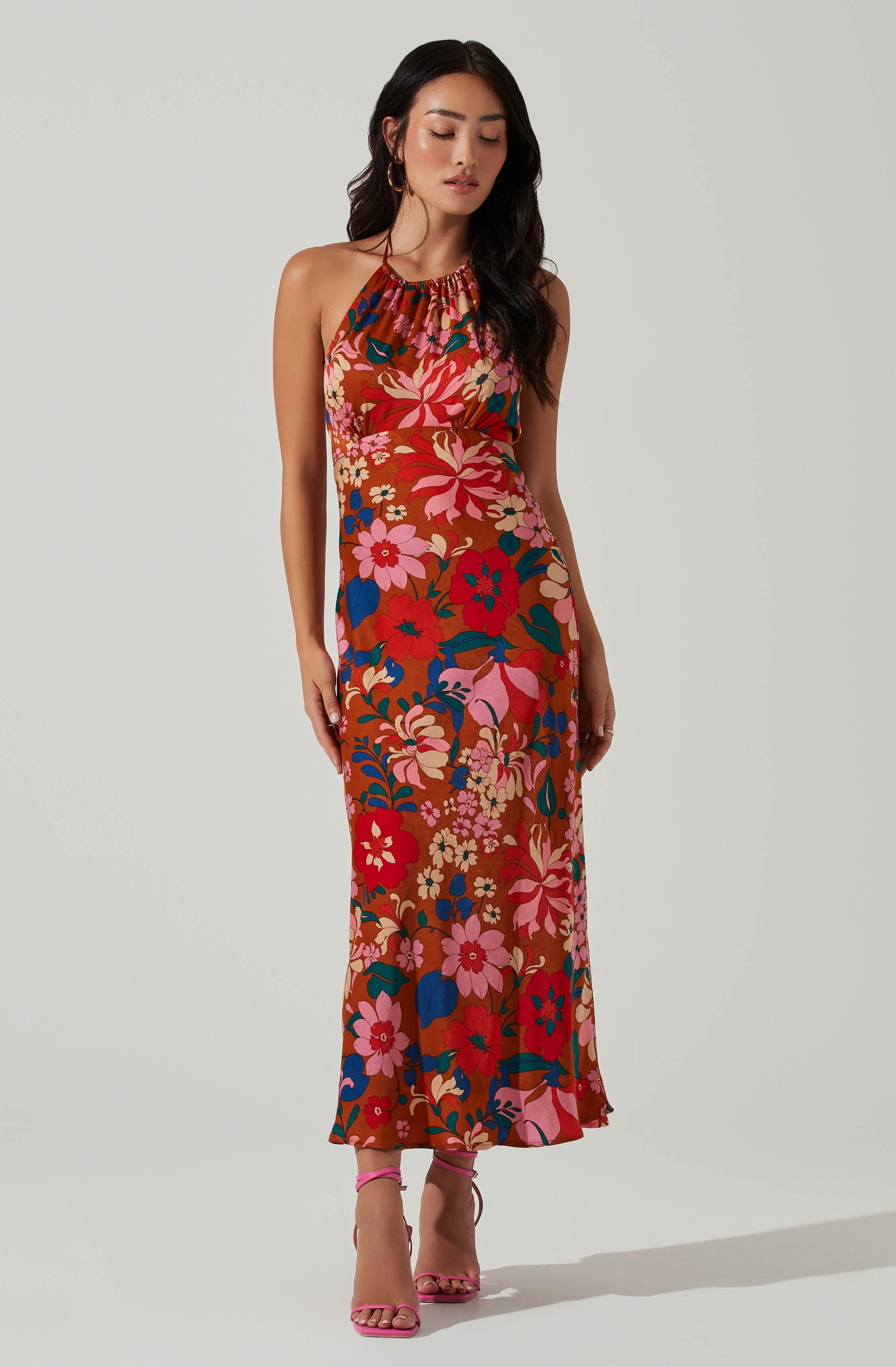 Halter Neck Floral Maxi Dress