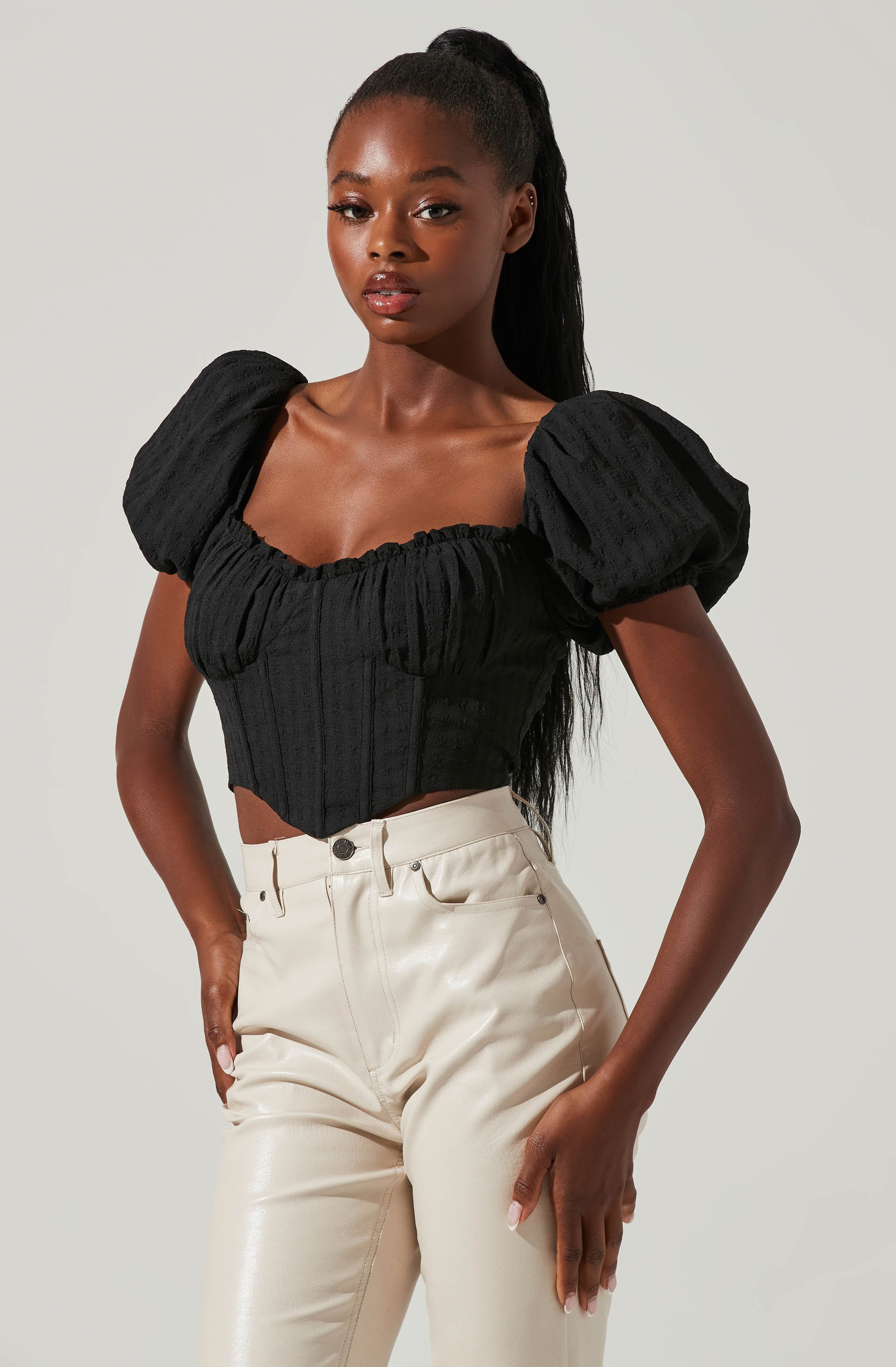 HoneyFashion- top with puff sleeves and square neckline