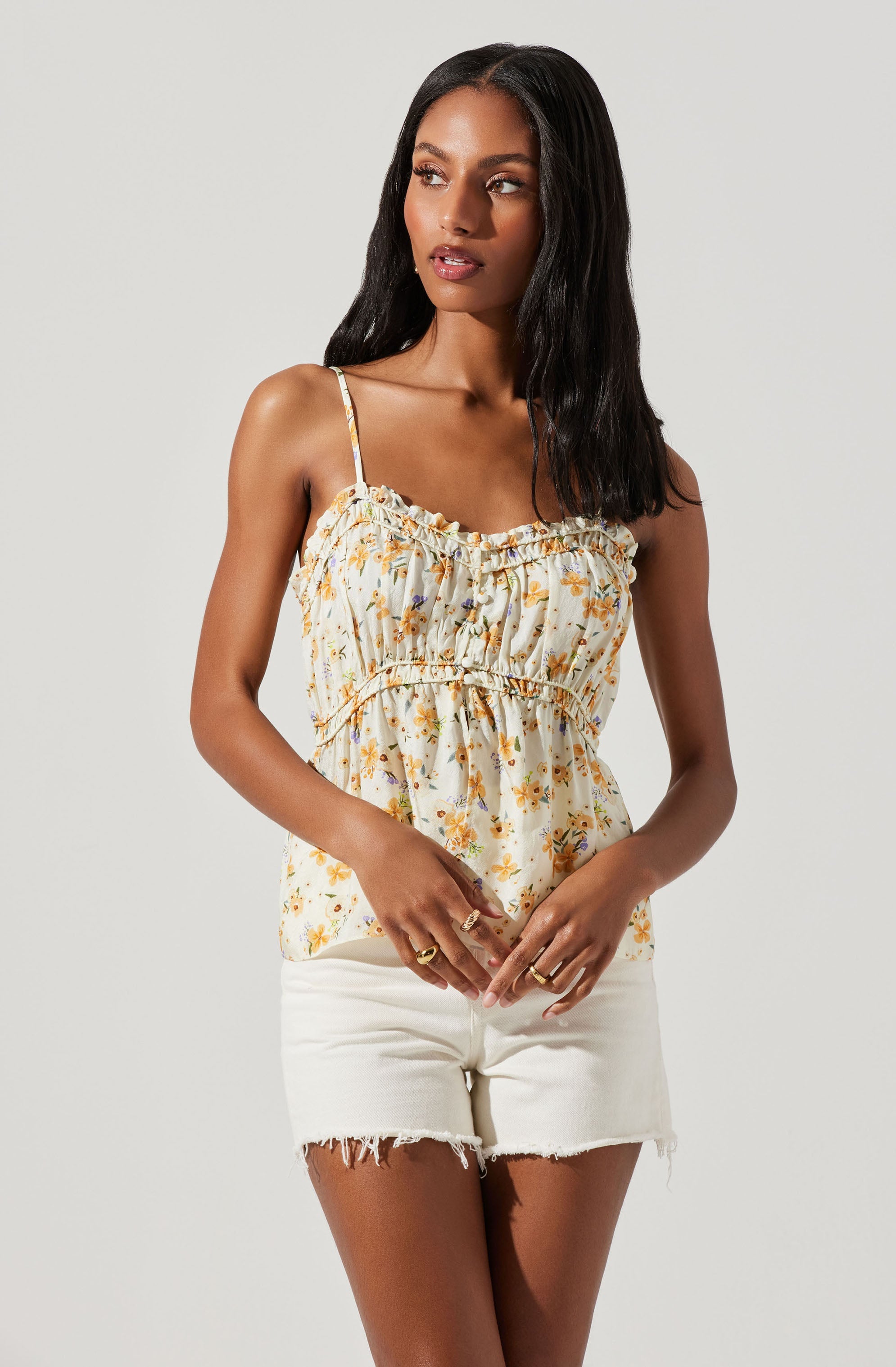 Women's Plus Lace And Ruched Floral Cami Top