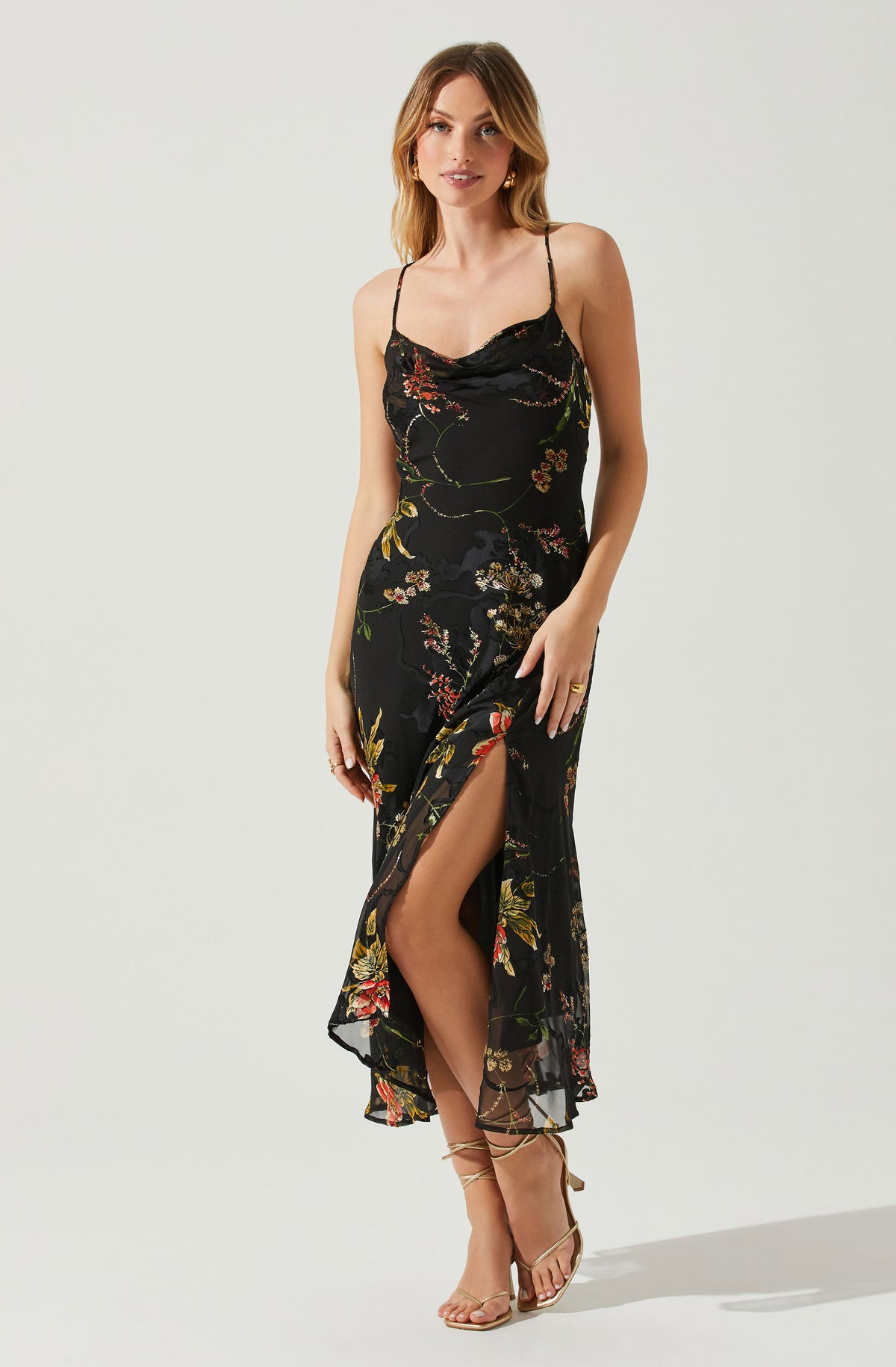 Women's Maxi Slip Dress - A New Day Black Floral L