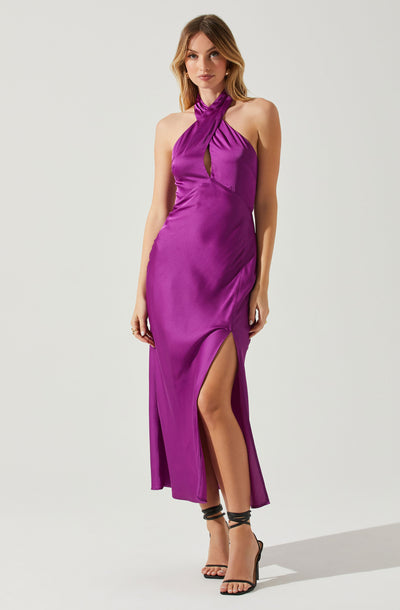 Marissa Satin Halter Neck Midi Dress