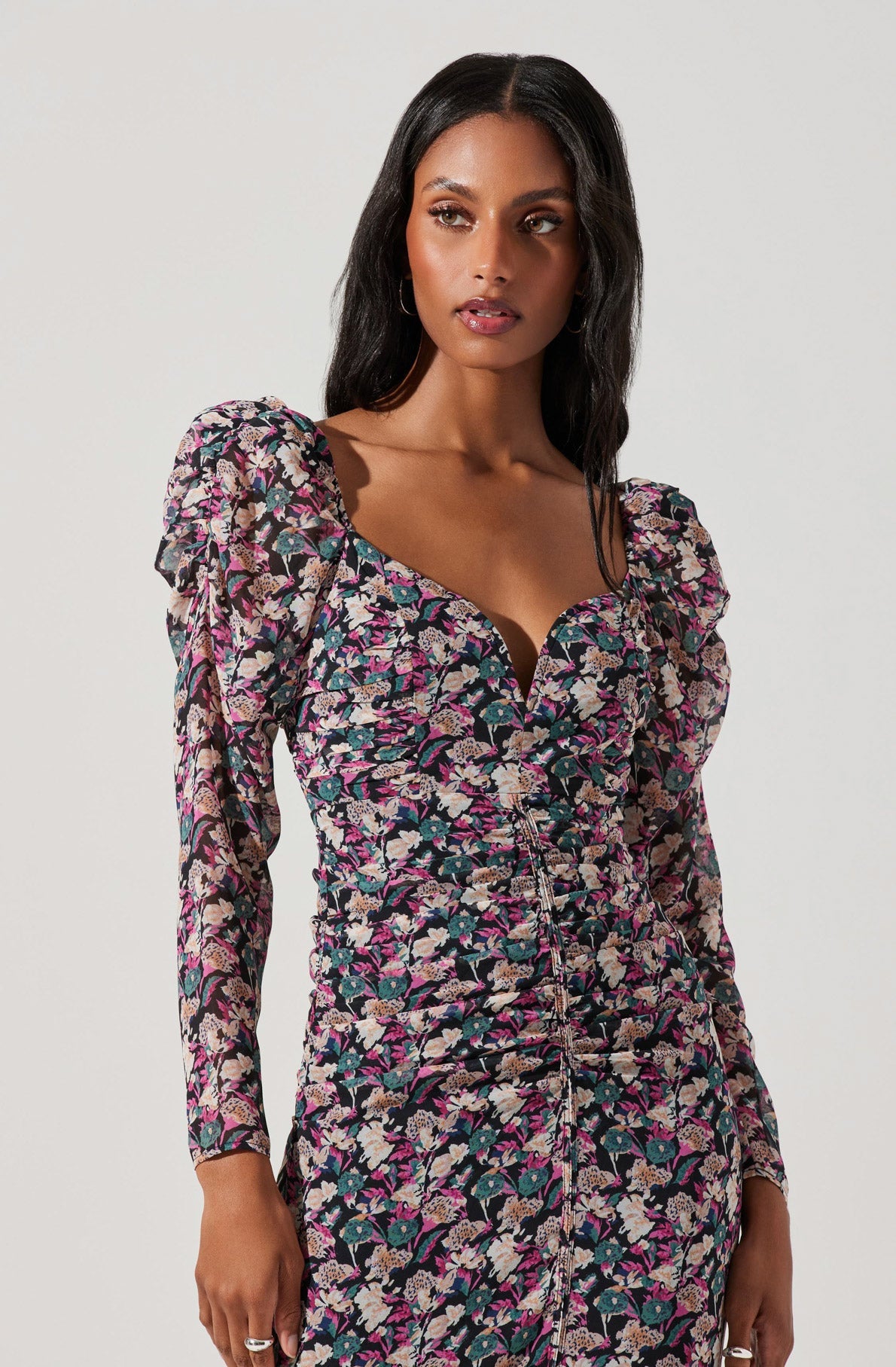 Floral Square Neck Slit Front Midi Dress