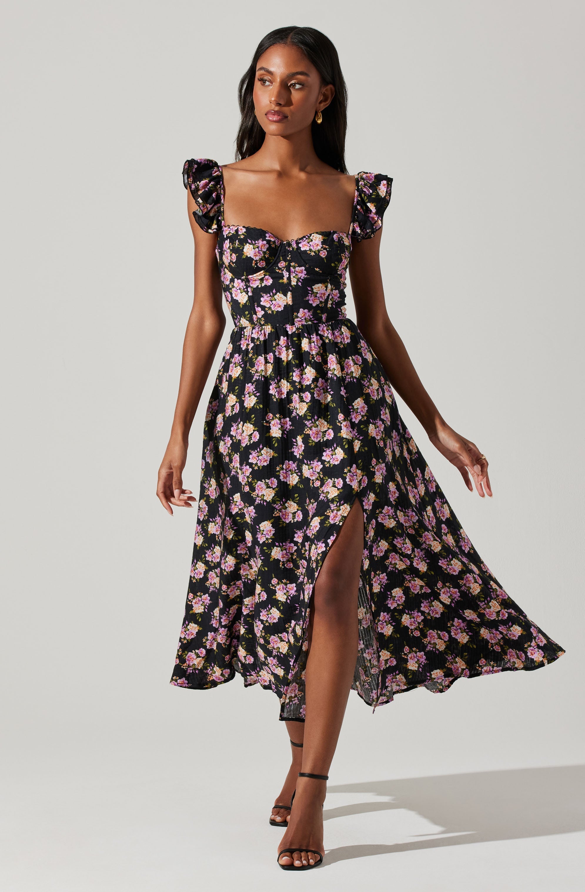 Black Floral Maxi Dress - Floral Bustier Dress - Satin Maxi Dress
