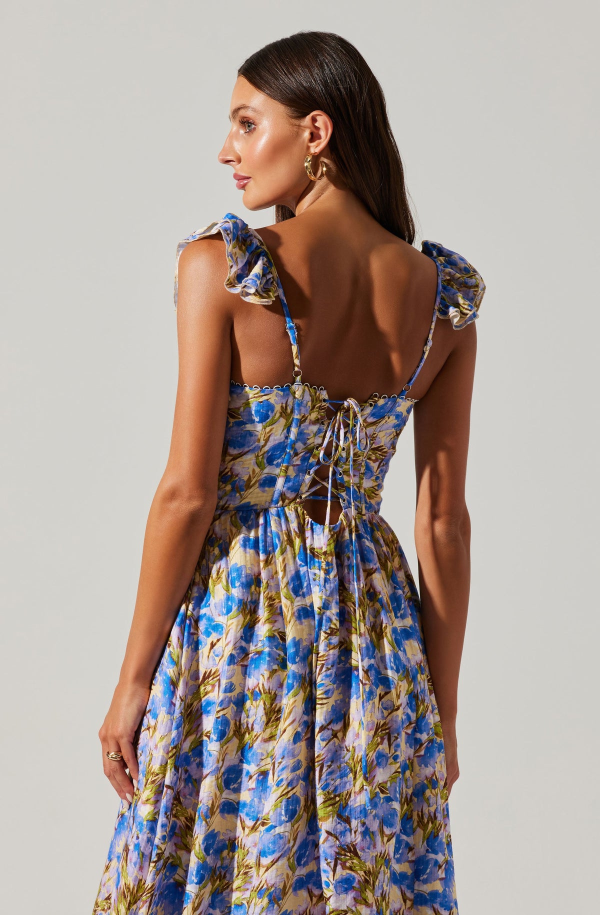 Wedelia Floral Bustier Midi Dress - Yellow blue floral / XS