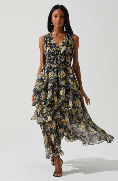 Kali Sleeveless Smocked Waist Floral Maxi Dress