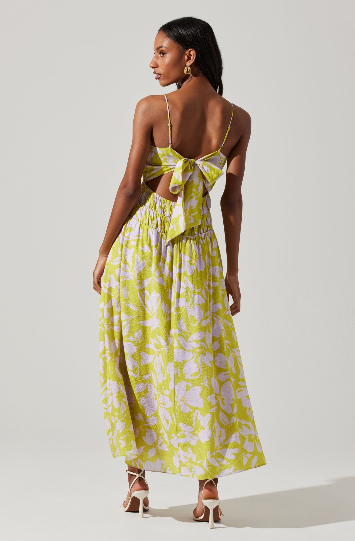 Smocked Cotton Dress - Light yellow/floral - Ladies