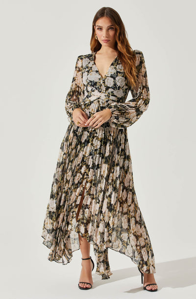 Ayana Floral Pleated Long Sleeve Maxi Dress– ASTR the Label