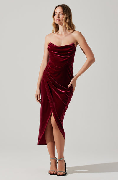 Meghan Velvet Draped Midi Dress