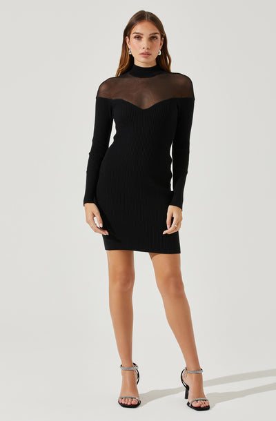 Larna Contrast Mesh Mini Sweater Dress