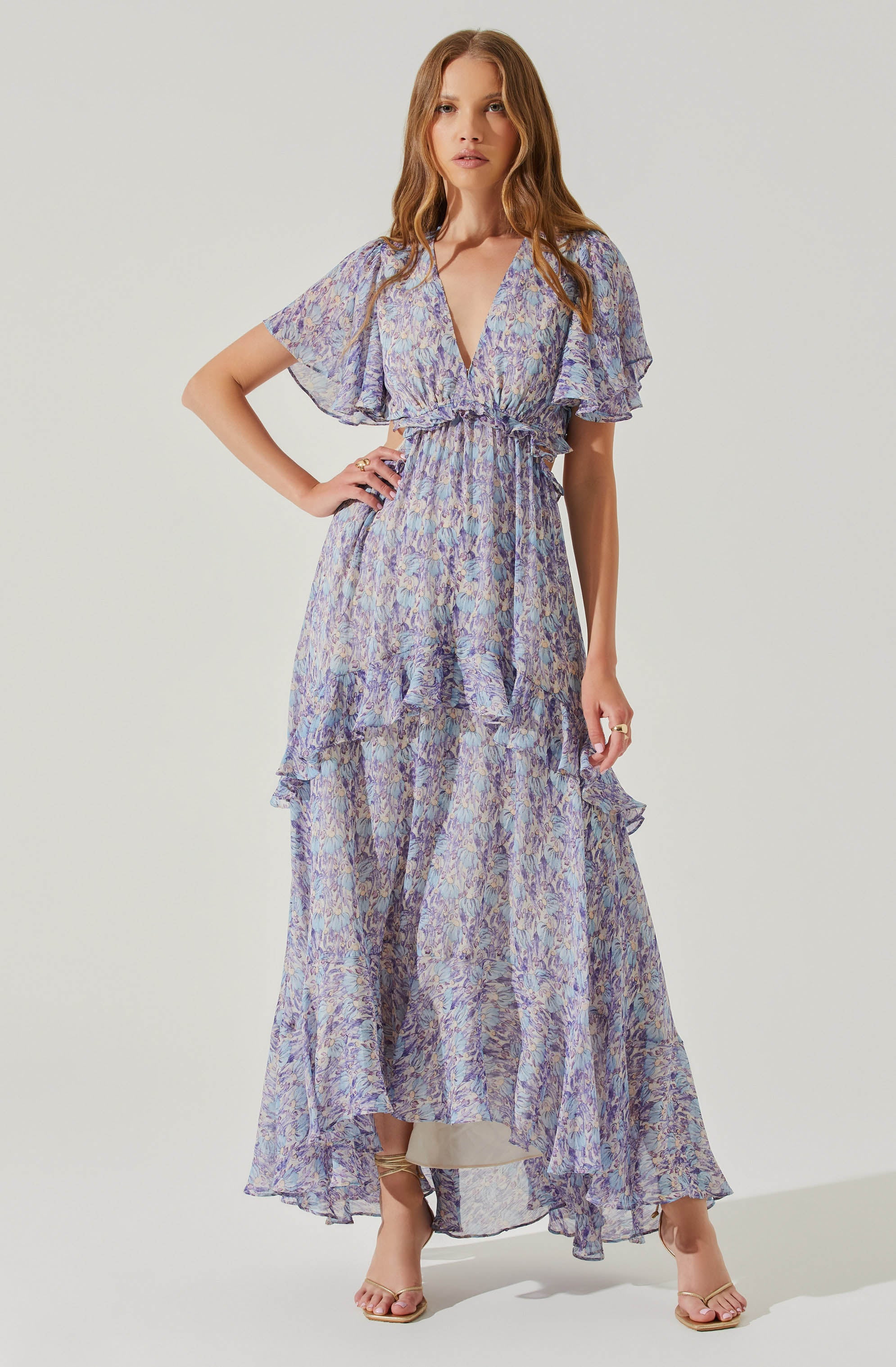 Cherli Floral Lace Up Tiered Ruffle Midi Dress – ASTR the Label