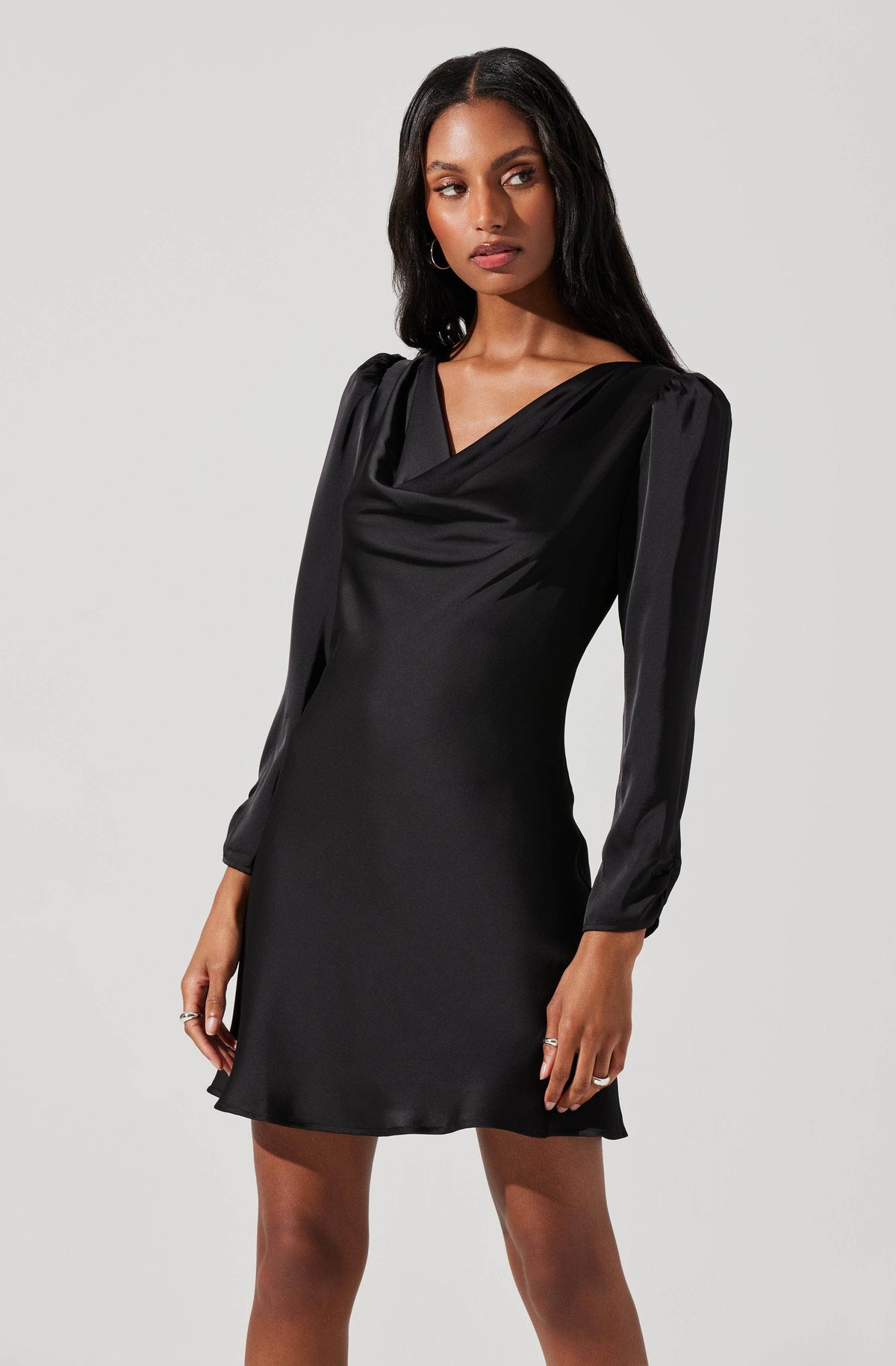 Mango - Draped-Neck Rhinestone Dress Black - 4 - Women