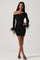 Sticky add to cart - Liz Off Shoulder Feather Trim Mini Sweater Dress