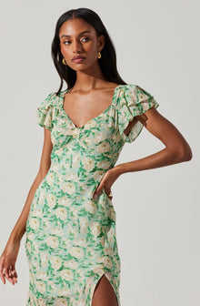 Maisy Floral Flutter Sleeve Midi Dress