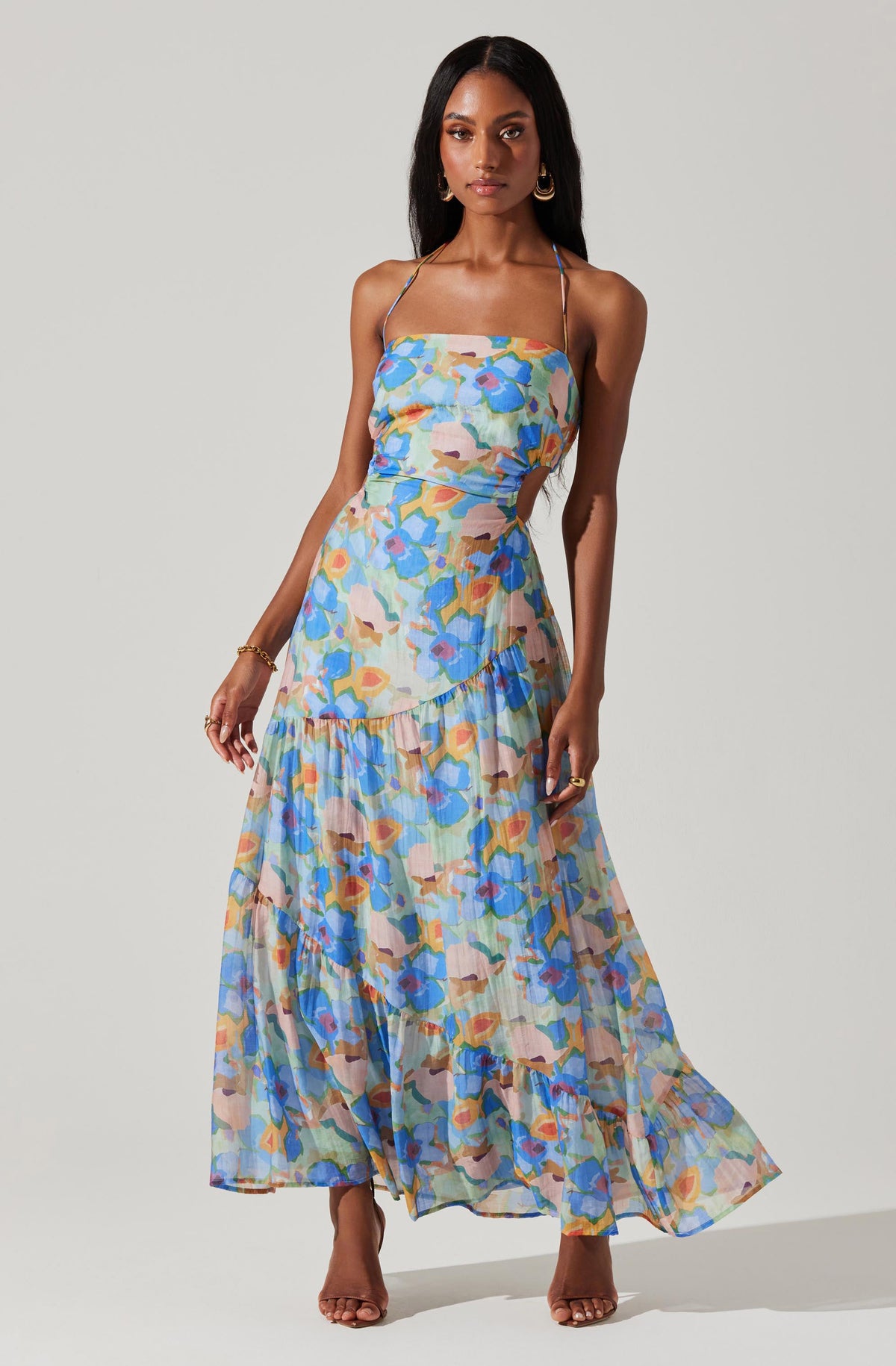 Astr The Label Miaka Floral Maxi Dress Blue Multi Abstract M