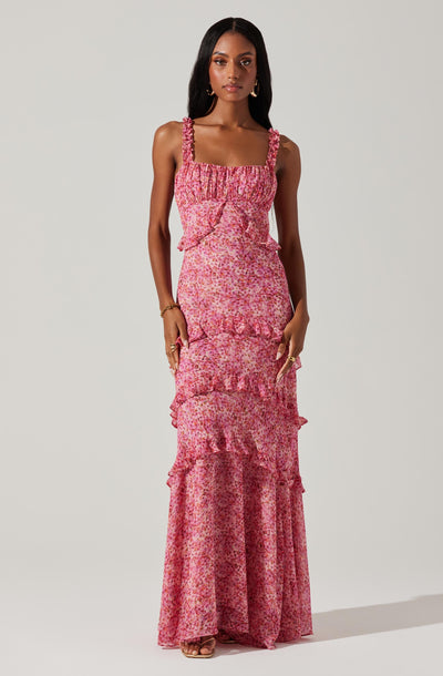 Olina Floral Ruffle Maxi Dress