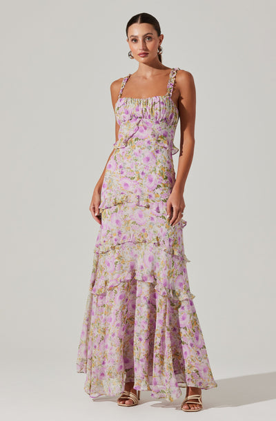 Olina Floral Ruffle Maxi Dress