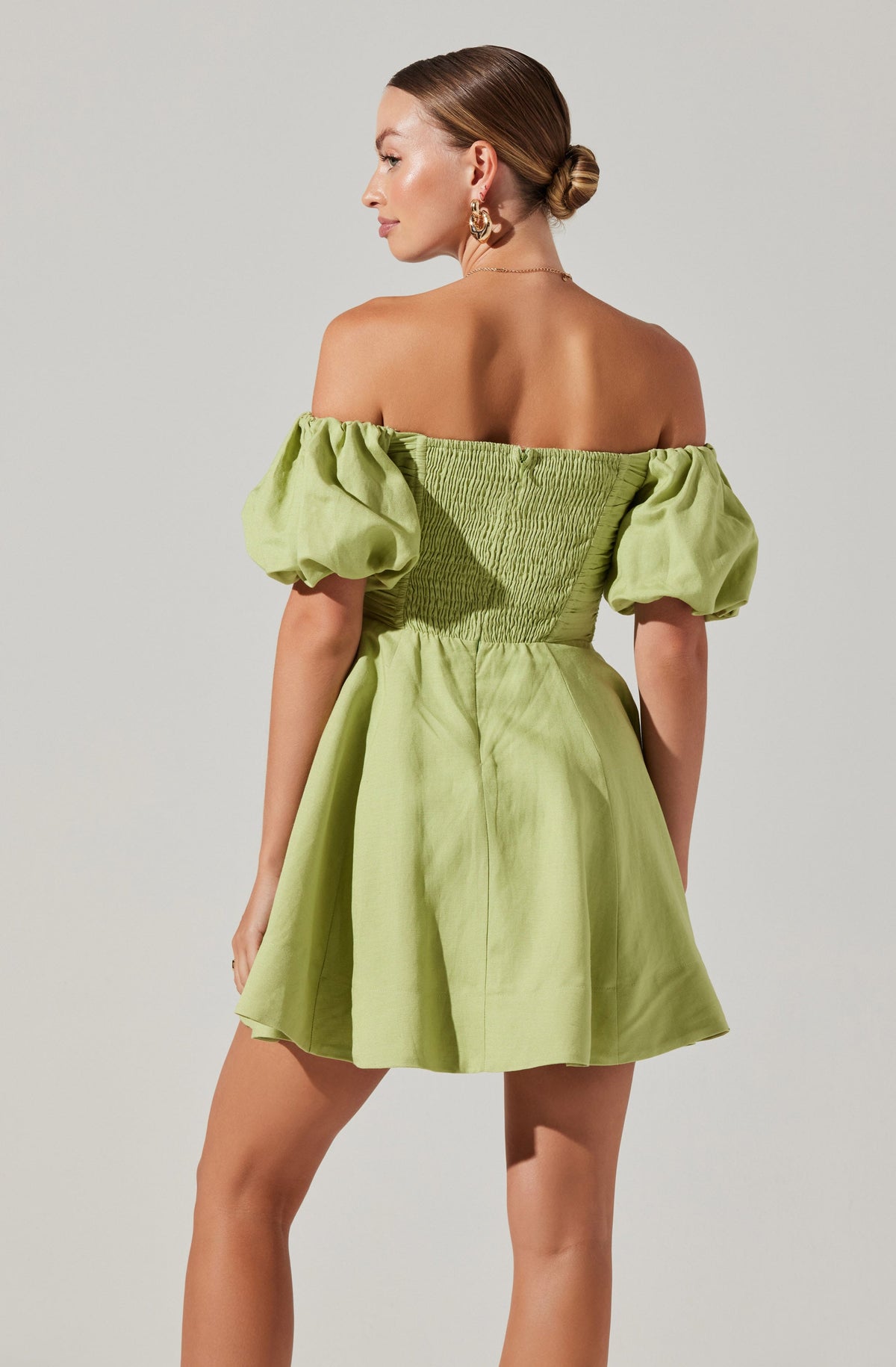 Green off the shoulder mini dress hotsell