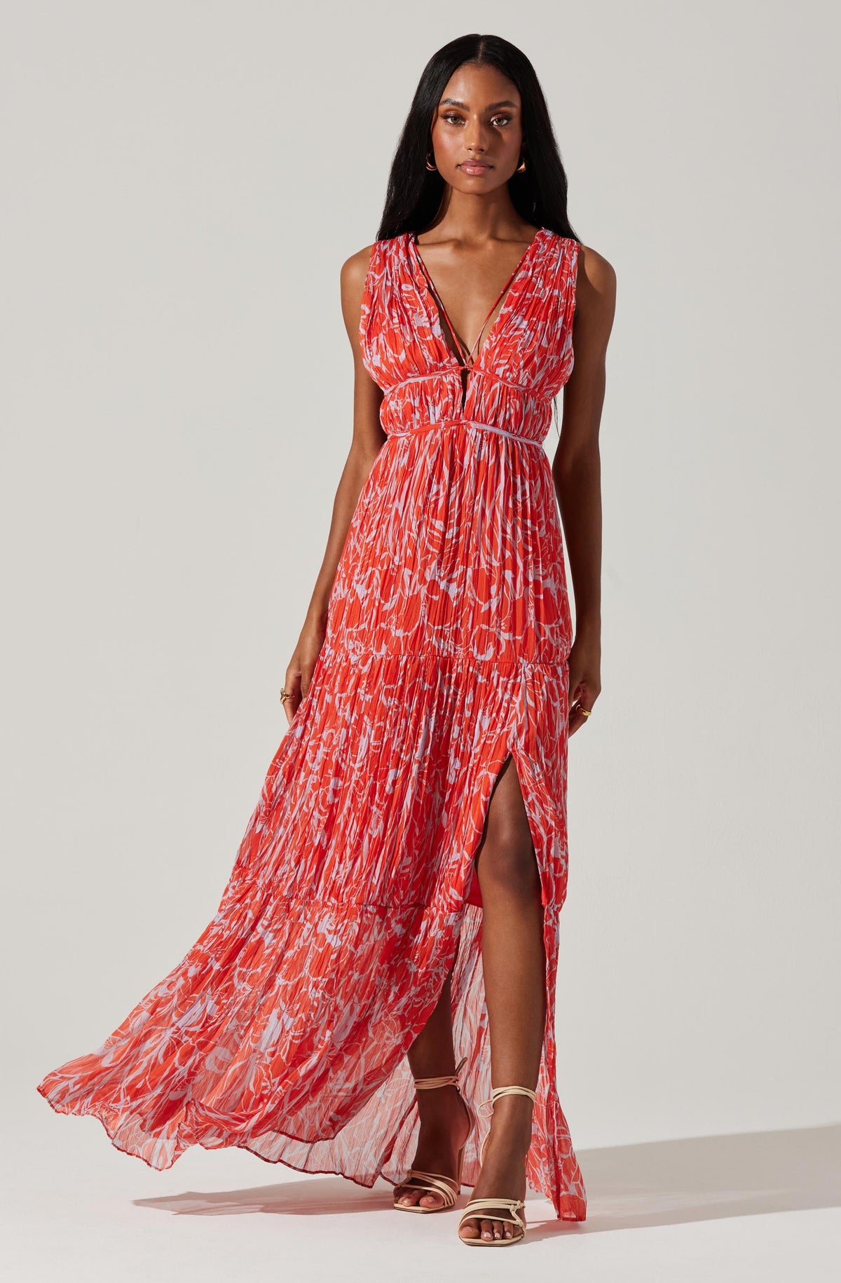 Red pleated maxi dress online