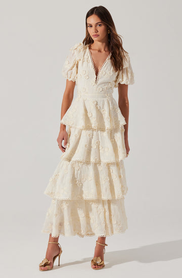 Arianell Embroidered Floral Tiered Dress