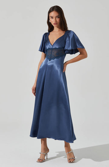 Aurelia Satin V-Neck Midi Dress