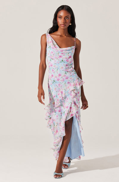 Levina Asymmetric Floral Ruffle Dress