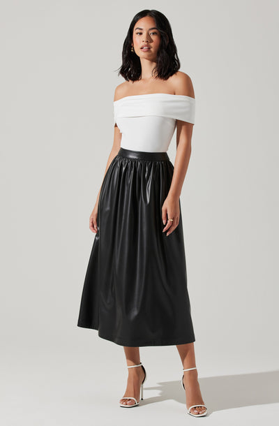 Diandra Faux Leather Midi Skirt