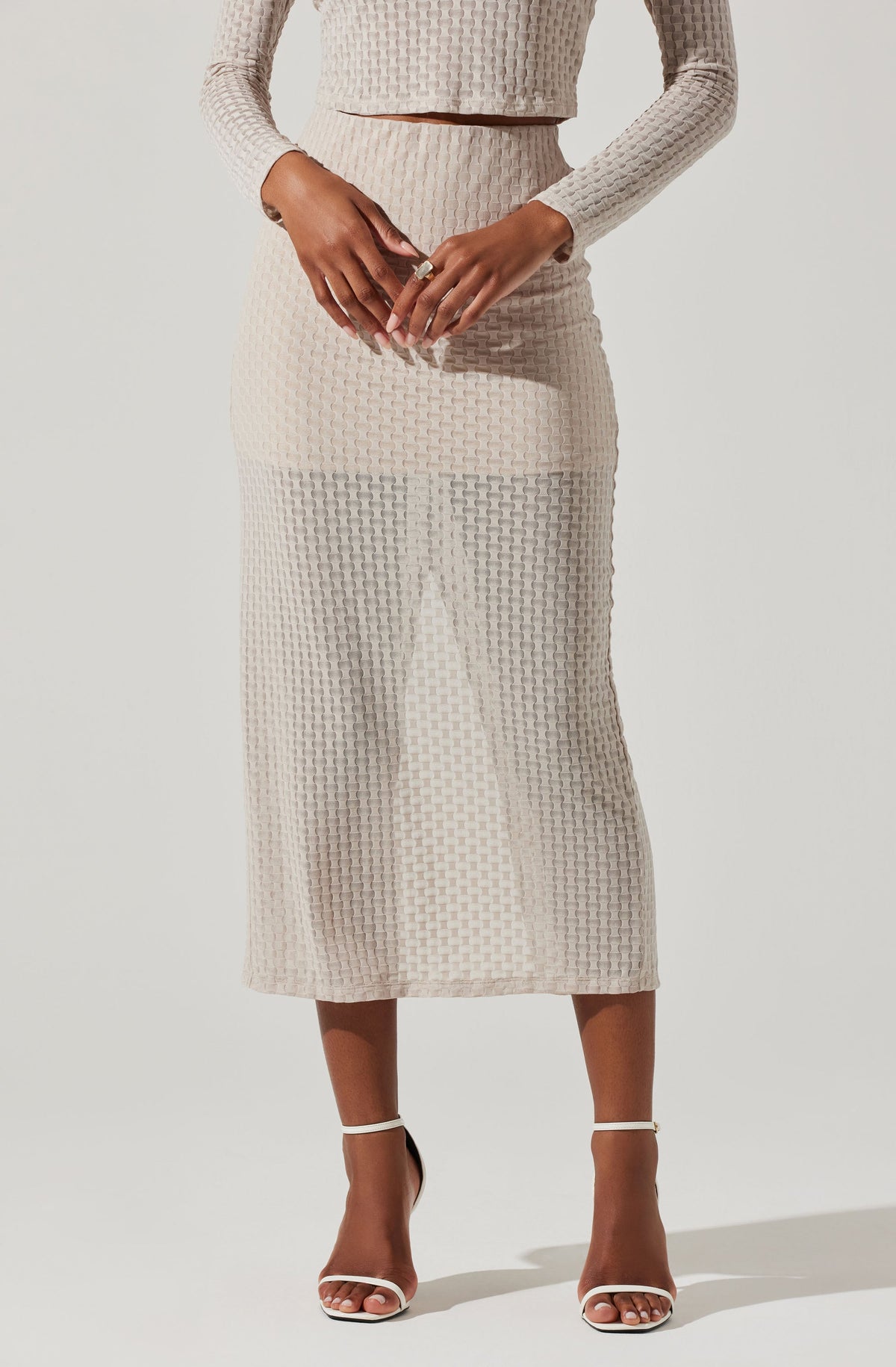 Indah Semi Sheer Overlay Midi Skirt