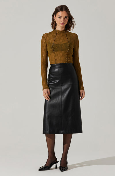 Yuria Faux Leather Midi Skirt