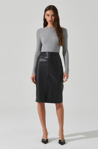 Ladonne Faux Leather Midi Skirt