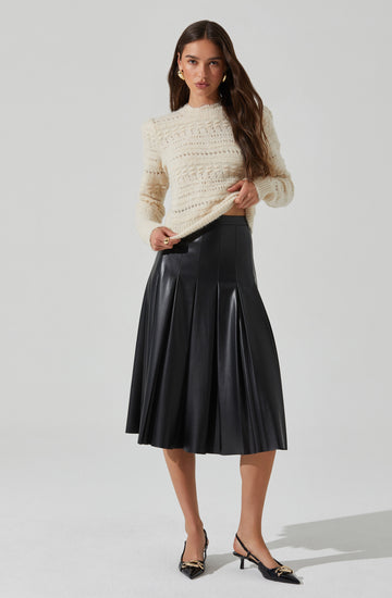 Vena Pleated Faux Leather Skirt