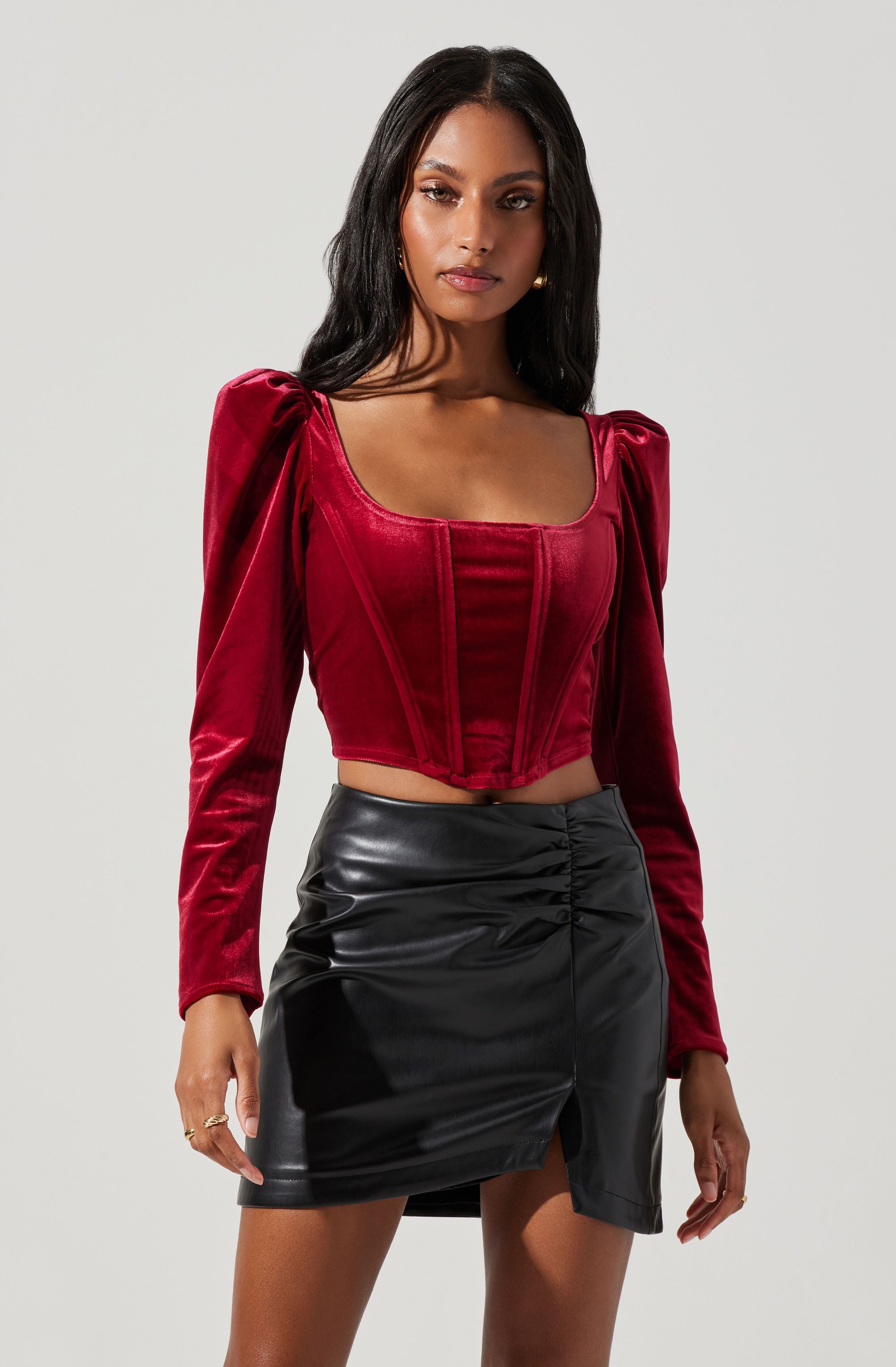 Kyo The Brand long sleeve diamante tassel trim corset top in red - part of  a set