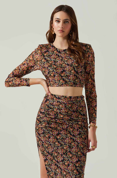 Louisa Floral Long Sleeve Open Back Crop Top