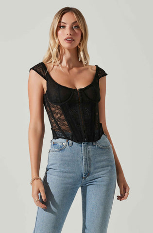 Sultry Essentials Black and Beige Lace Bustier Bodysuit