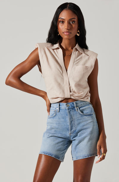 Kathlynn Front Twist Collared Top