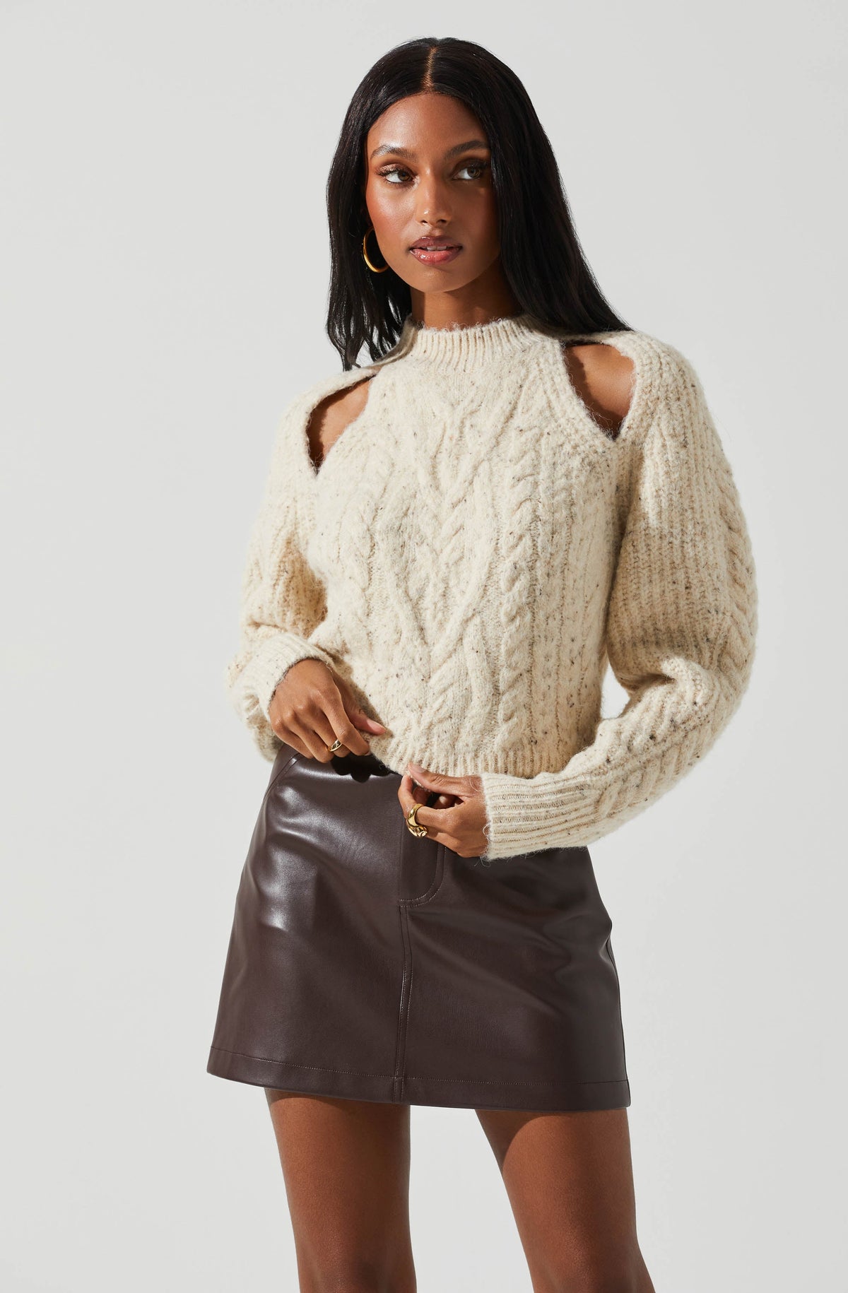 Natalie Cutout Cable Knit Sweater ASTR The Label