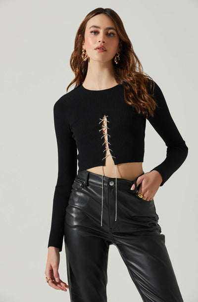 Simone Rhinestone Lace Up Sweater