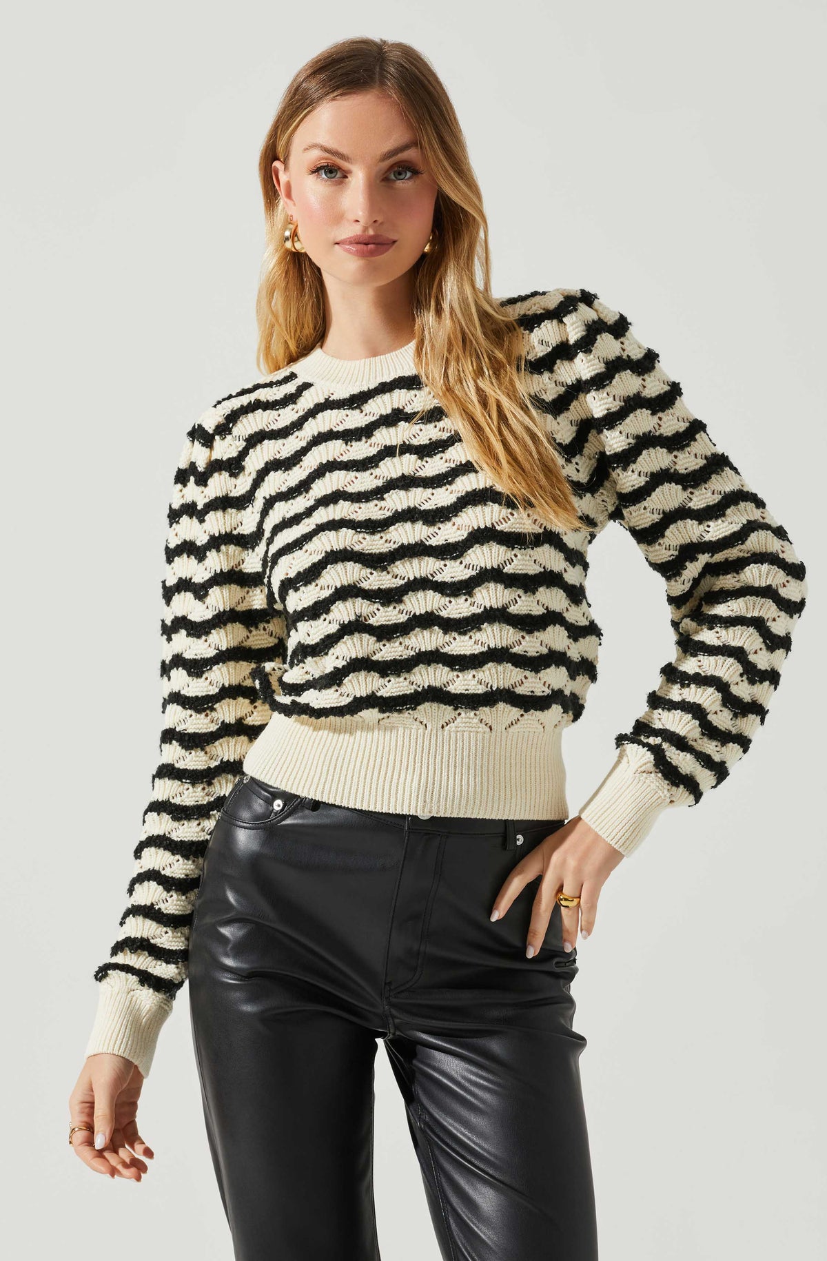 Pointelle-knit Corset-style Top - Black - Ladies