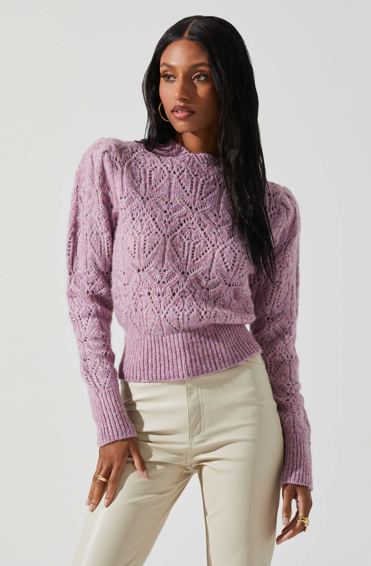 Evy Puff Sleeve Pointelle Sweater