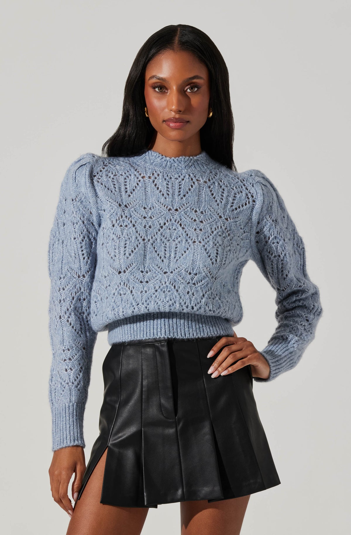 Evy Pointelle Puff Sleeve Sweater ASTR the Label