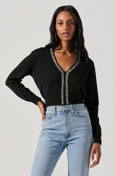 Torrance Rhinestone Trim Cardigan