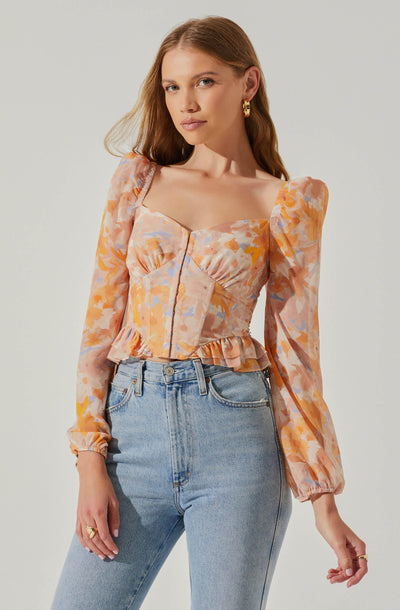 Pridget Floral Corset Puff Sleeve Top