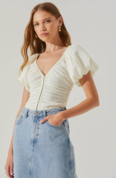 Tameka Textured Ruched Puff Sleeve Top – ASTR The Label