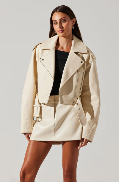 Orsina Belted Faux Leather Moto Jacket