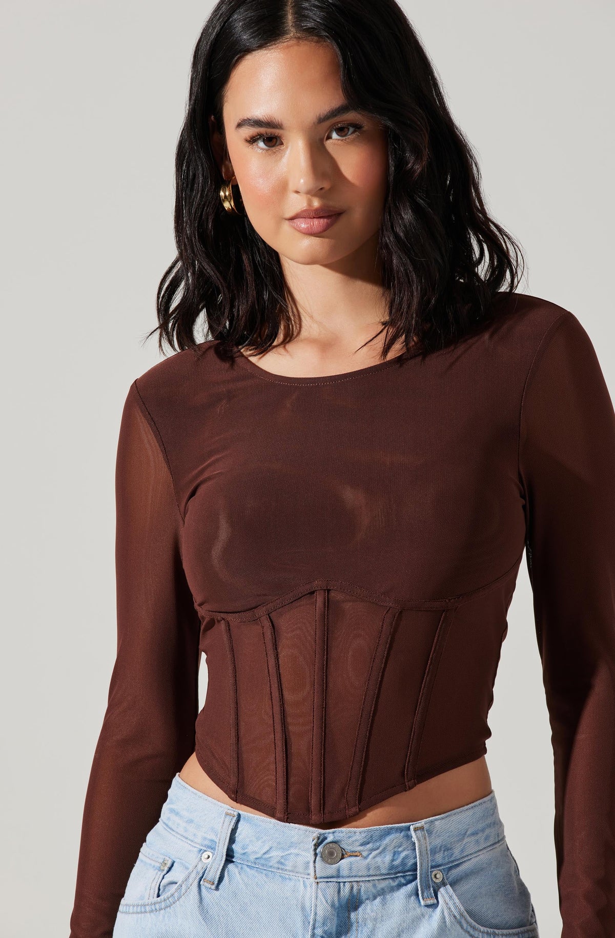 Mesh Feather Corset Long Sleeve Top – Fanxity
