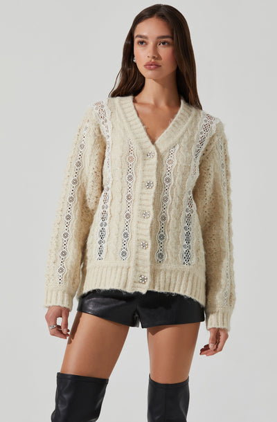 Nesmarie Lace Embellished Cardigan